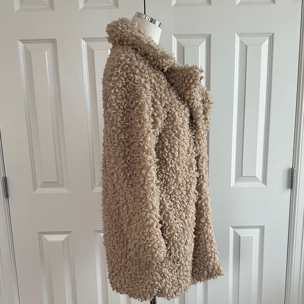 For The Republic Tan Curly Faux Fur Teddy Sherpa Bouclé Cozy Boho Jacket Size M - Picture 9 of 17